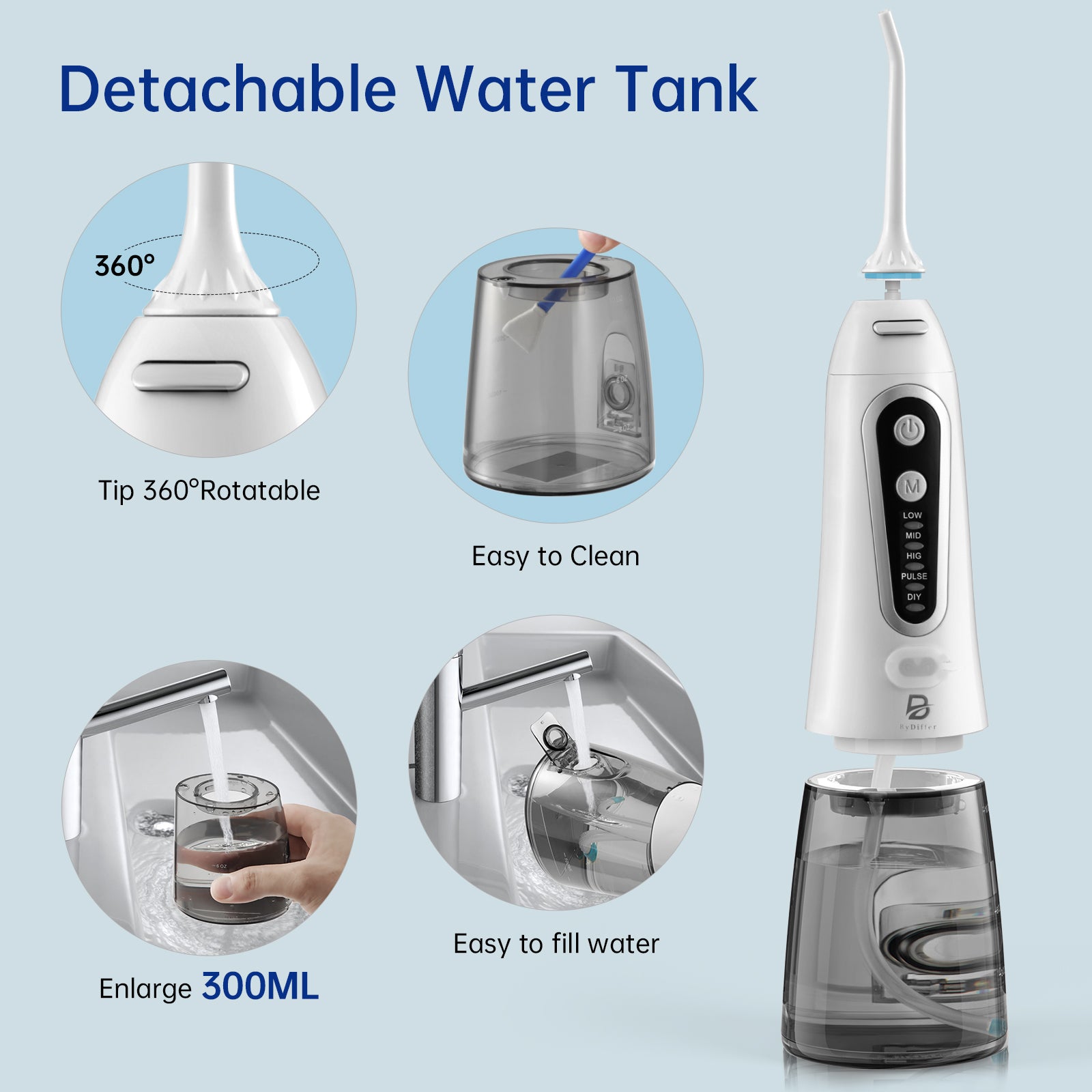 Portable Water Flosser for Teeth Cleaning, 4 Modes 4 Jets Mini